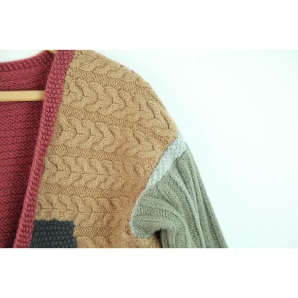 Vintage XS S Cardigan Cable Knit Patchwork Chunky Cottagecore Whismsigoth Cozy - Picture 3 of 12